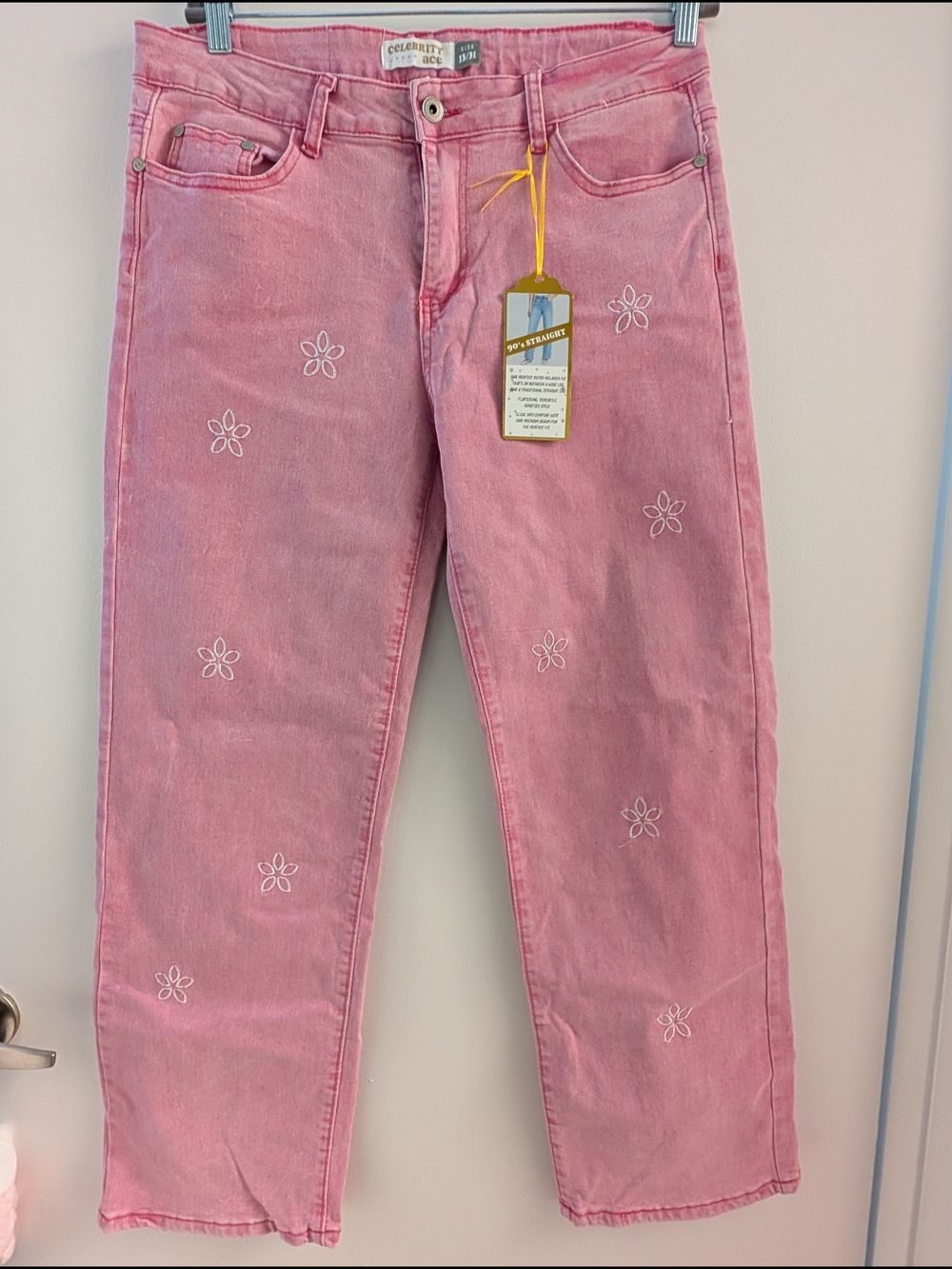 Pink Floral Embroidered Women's Jeans